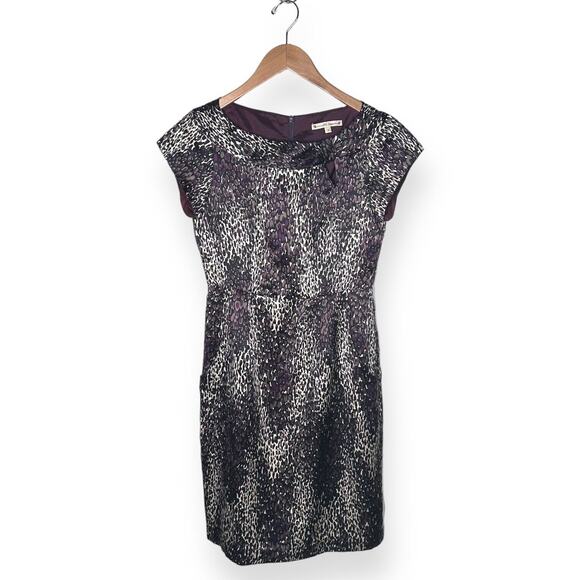 NANETTE LEPORE 100% Silk Cheetah Print Sheath Cocktail Dress Pencil Cap Sleeve 2 - Picture 7 of 13